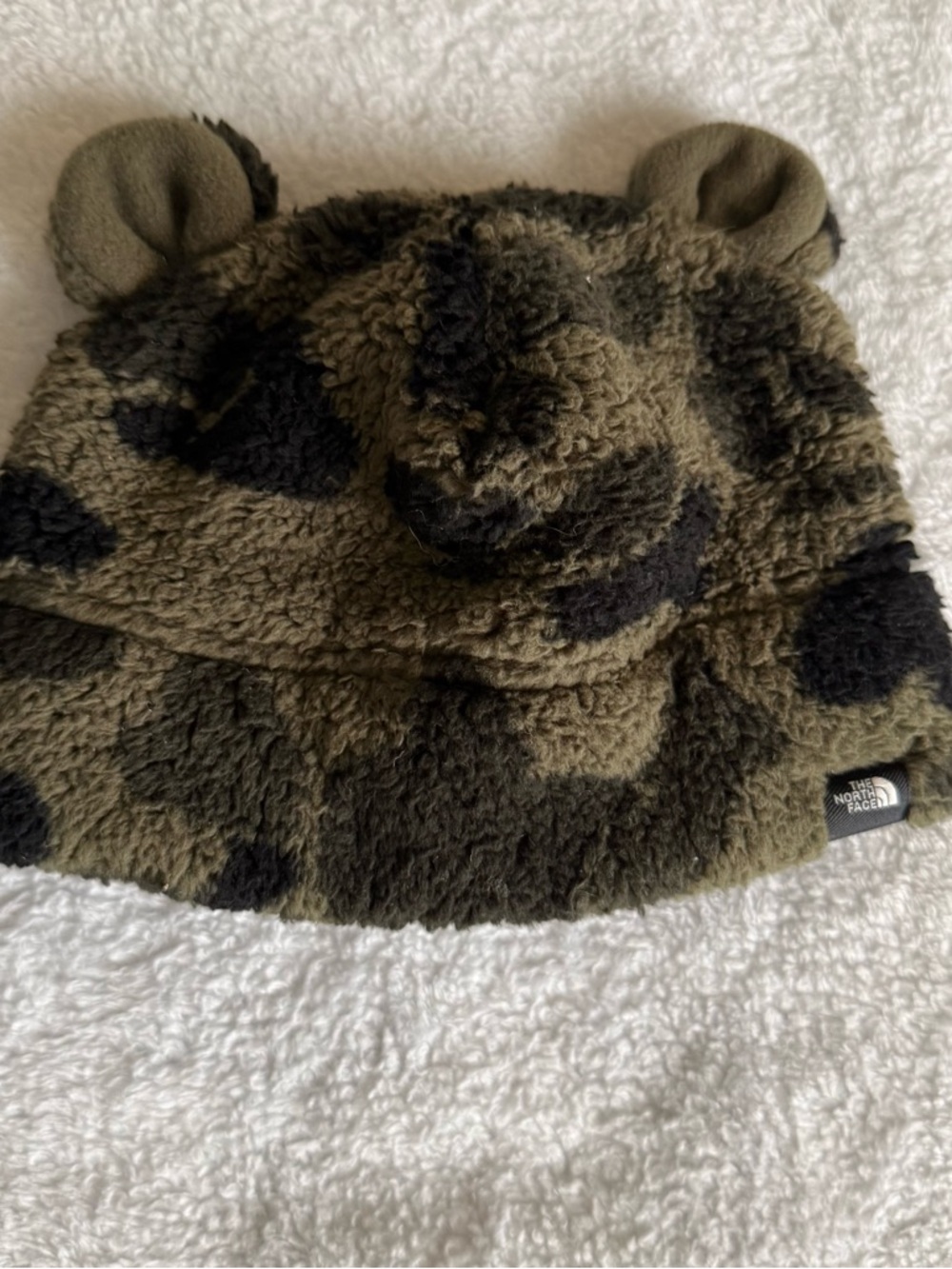 The North Face Toddler Olive Camo Sherpa Bear Beanie